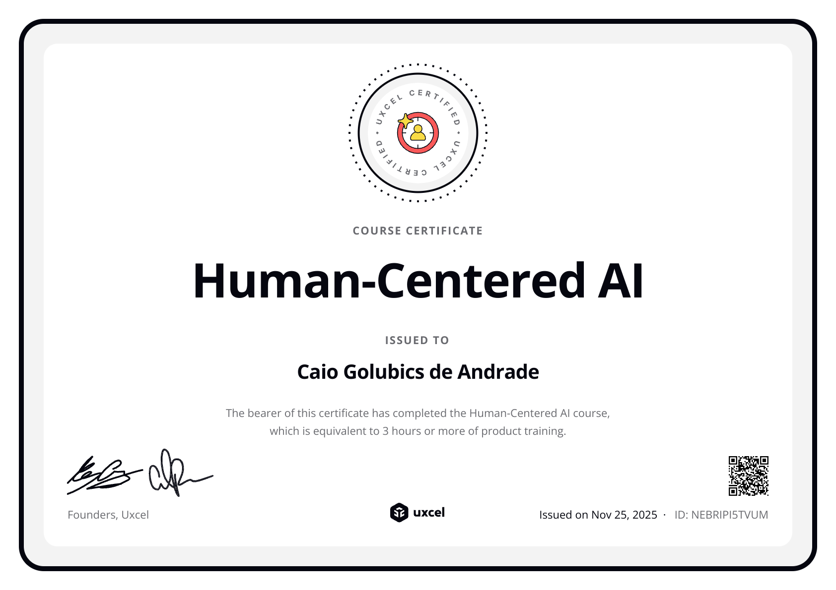 Caio Andrade's certificate